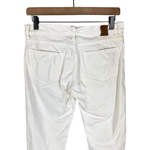 Raleigh Denim Workshop White Rigid Denim Frayed Cropped Low Rise Jeans - Picture 3 of 9